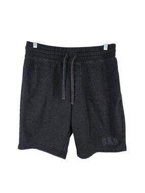 Mens Gap Black Pull On Sweat Shorts Drawstring Cotton Blend Elastic Waist Size S